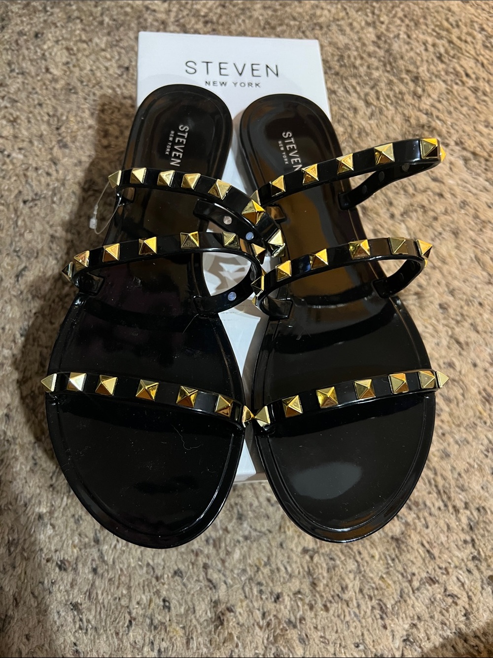 Steven New York Black Jelly Studded Slide Sandals